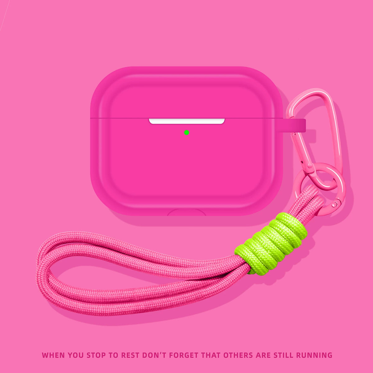 Soft Silicone AirPods Case – Hot Pink – Wrist Strap