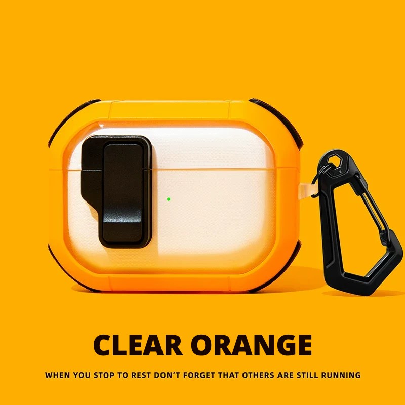 Auto Pop-Up Rugged AirPods Case – Clear Orange