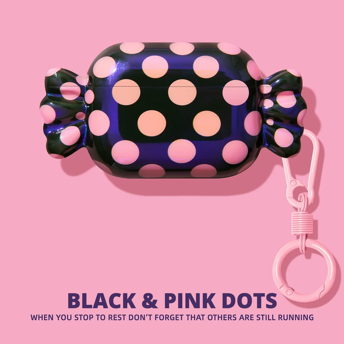 Candy Wrapper AirPods Case – Black & Pink Dots – Ring