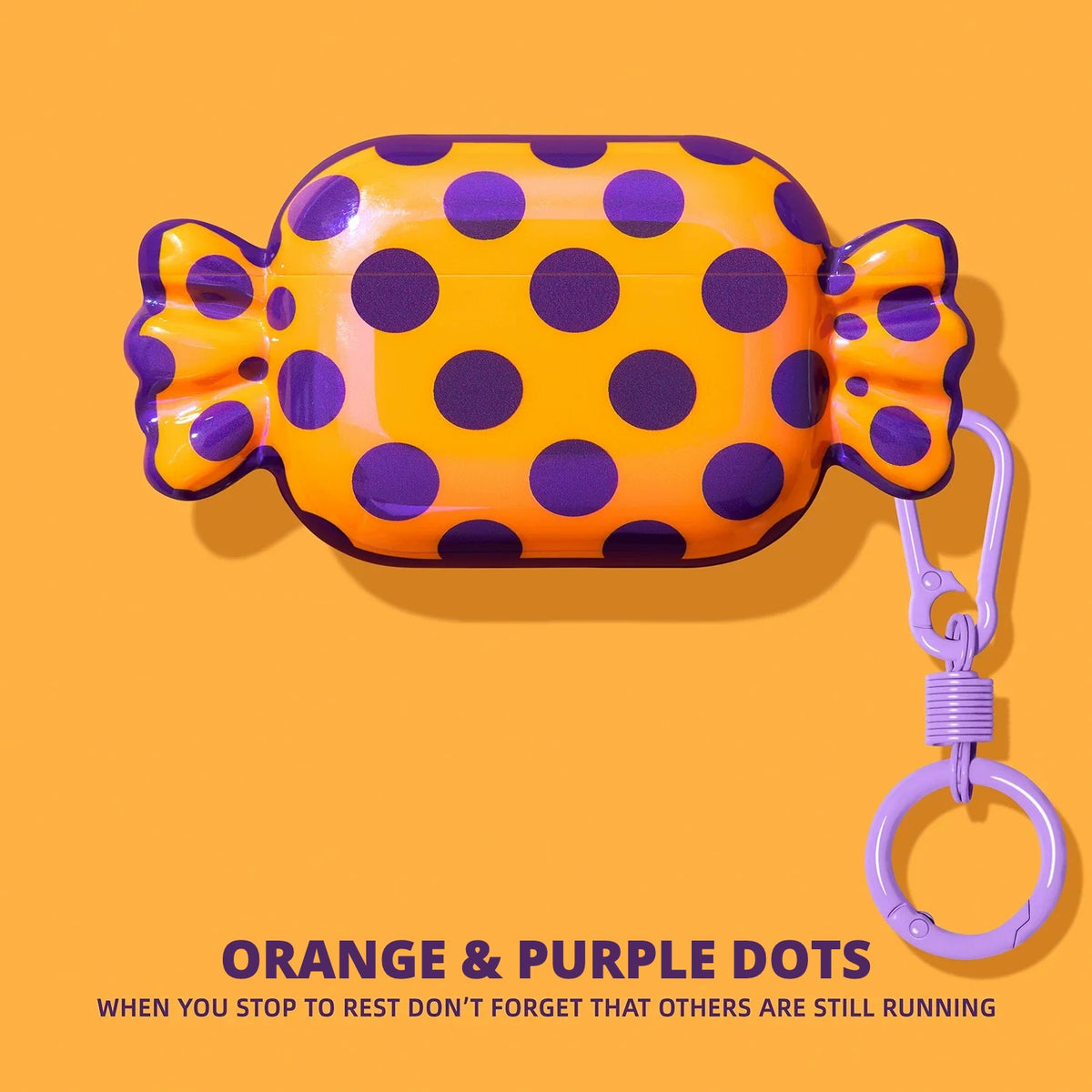 Candy Wrapper AirPods Case – Orange & Purple Dots – Ring