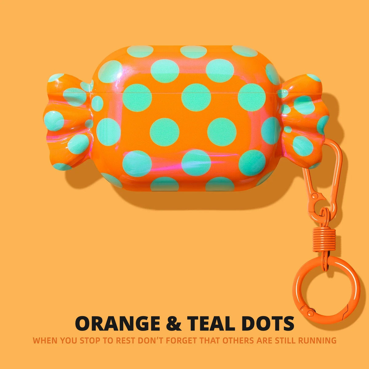 Candy Wrapper AirPods Case – Orange & Teal Dots – Ring
