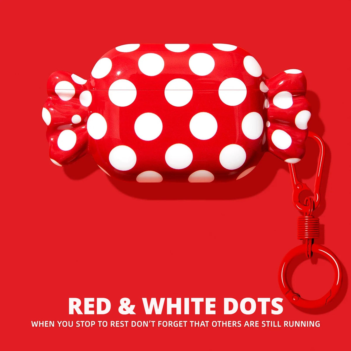 Candy Wrapper AirPods Case – Red & White Dots – Ring