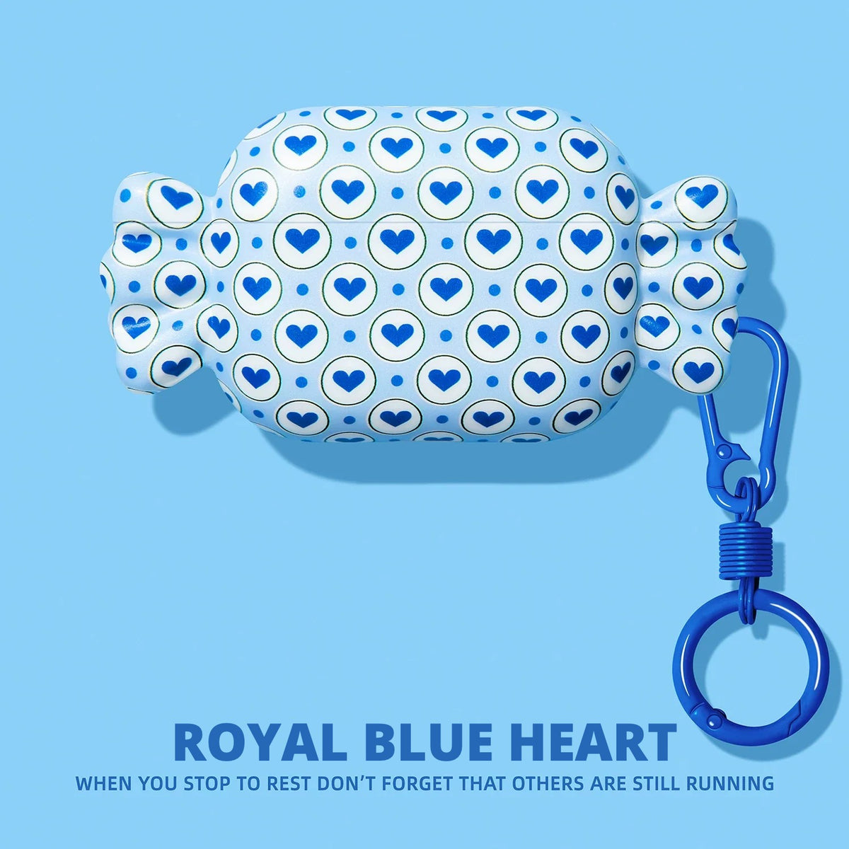 Candy Wrapper AirPods Case – Royal Blue Heart – Ring