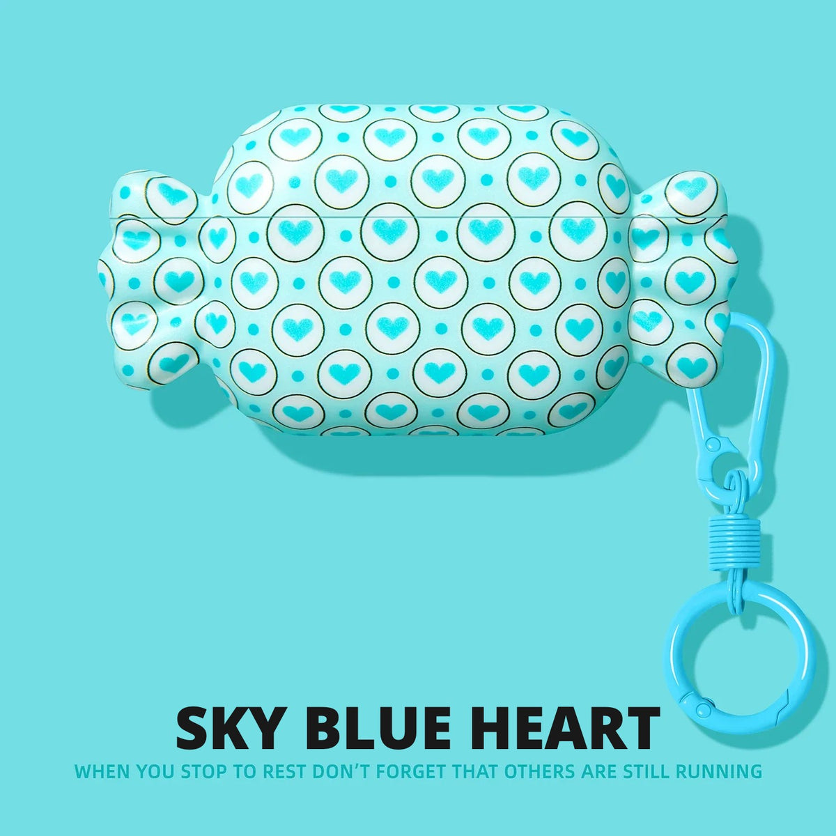 Candy Wrapper AirPods Case – Sky Blue Heart – Ring