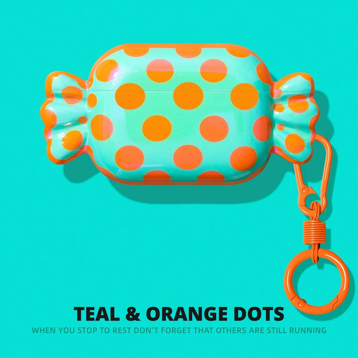 Candy Wrapper AirPods Case – Teal & Orange Dots – Ring