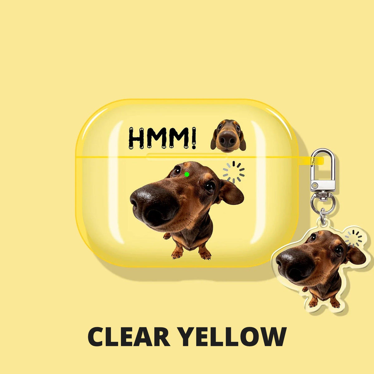 Clear Dachshund AirPods Case – Clear Yellow – Matching Charm