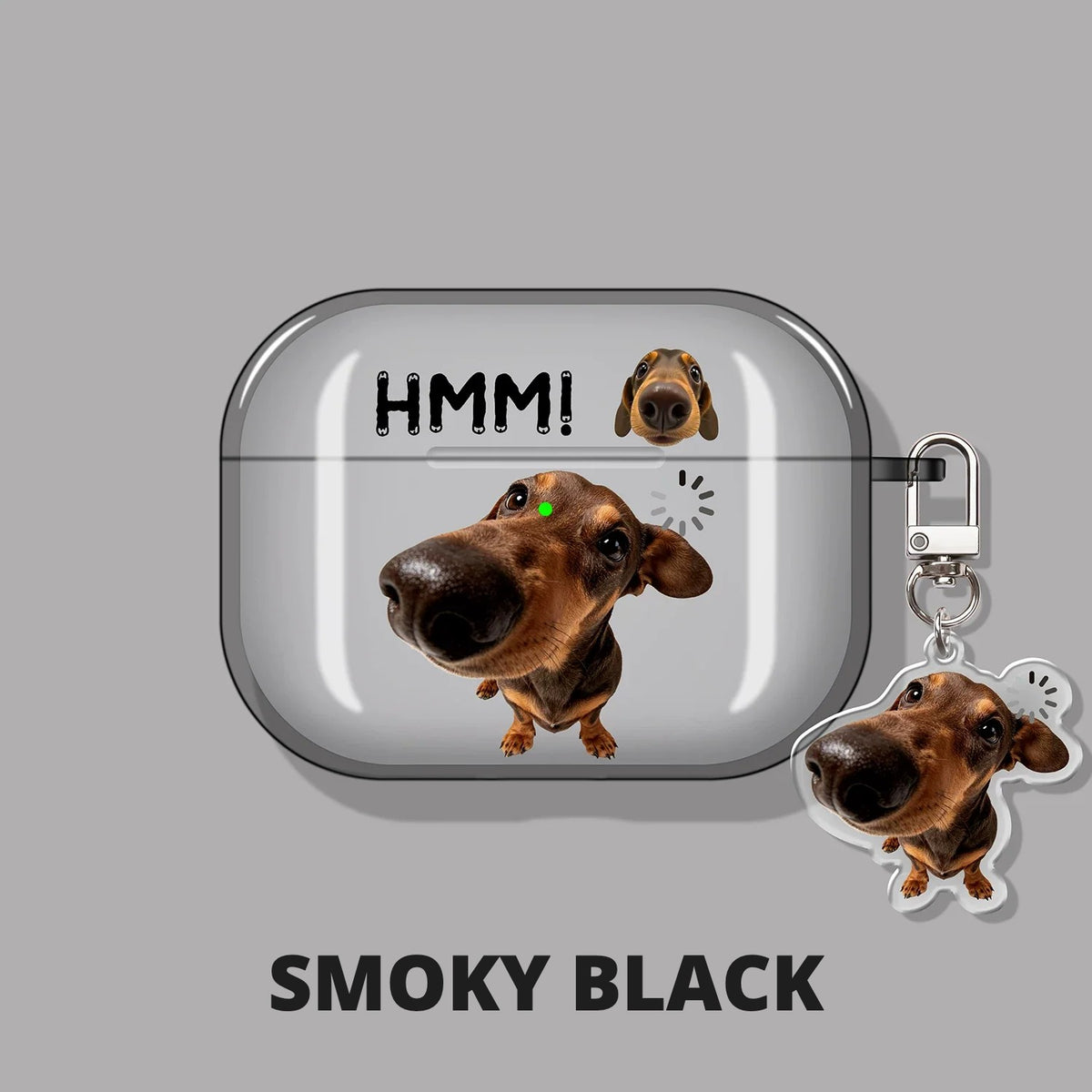 Clear Dachshund AirPods Case – Smoky Black – Matching Charm