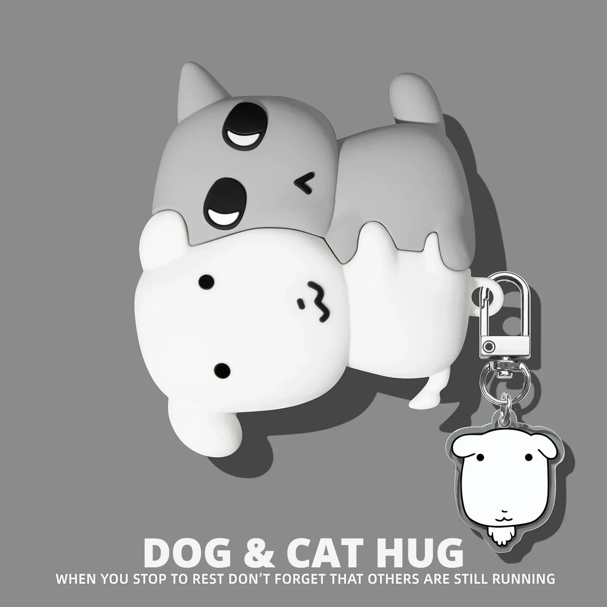 Dog & Cat Hug AirPods Case – detail view