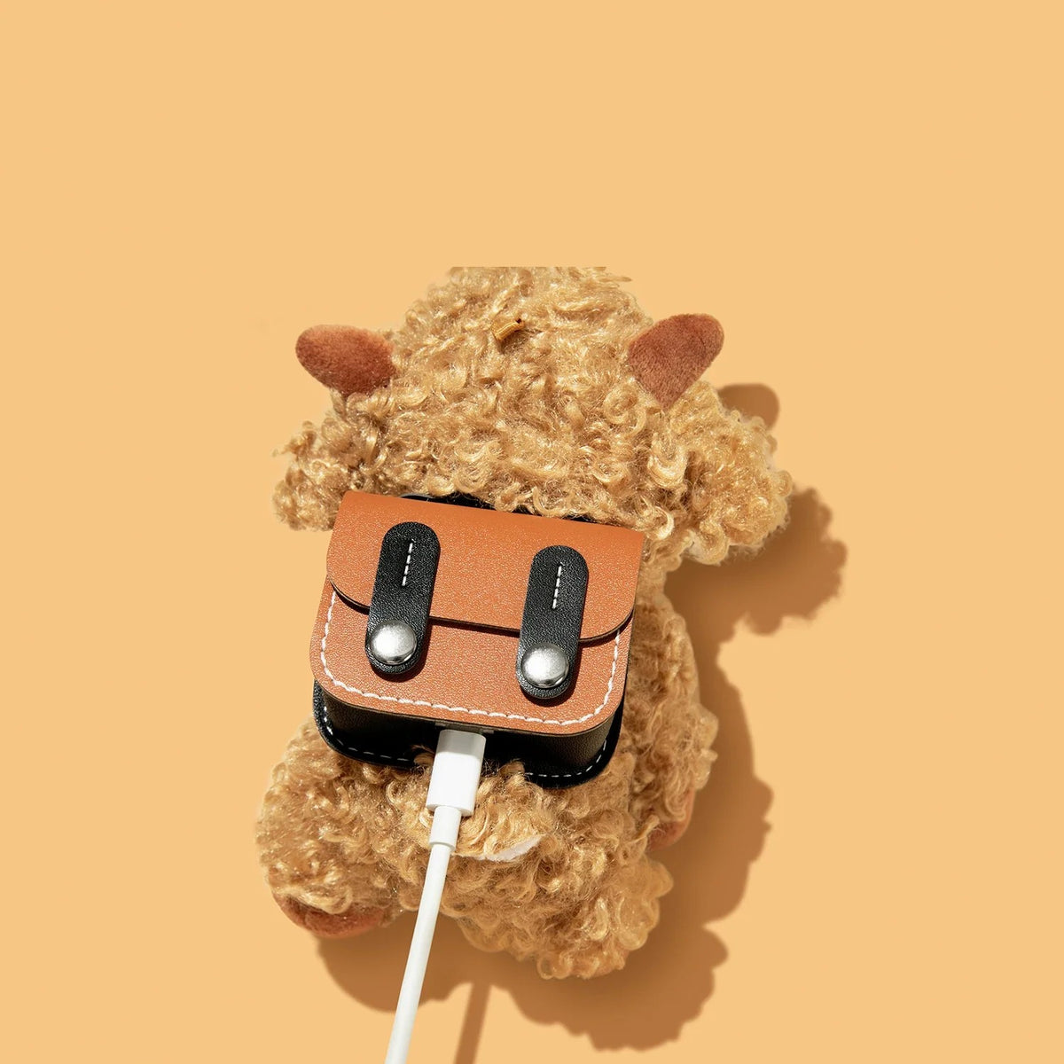 Fluffy Sheep Plush AirPods Case – detail view