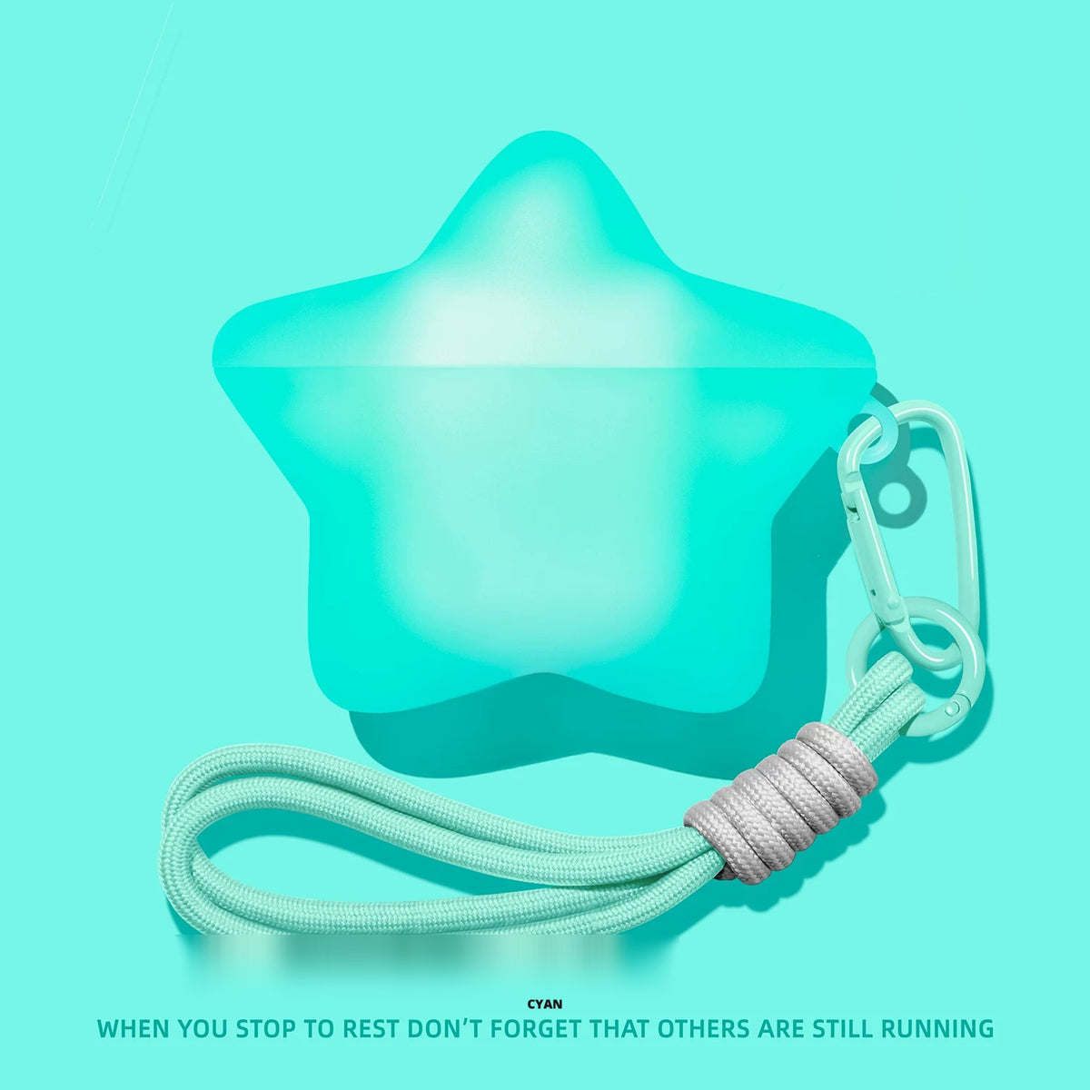 Glow Star-Shaped AirPods Case – Cyan – Lanyard