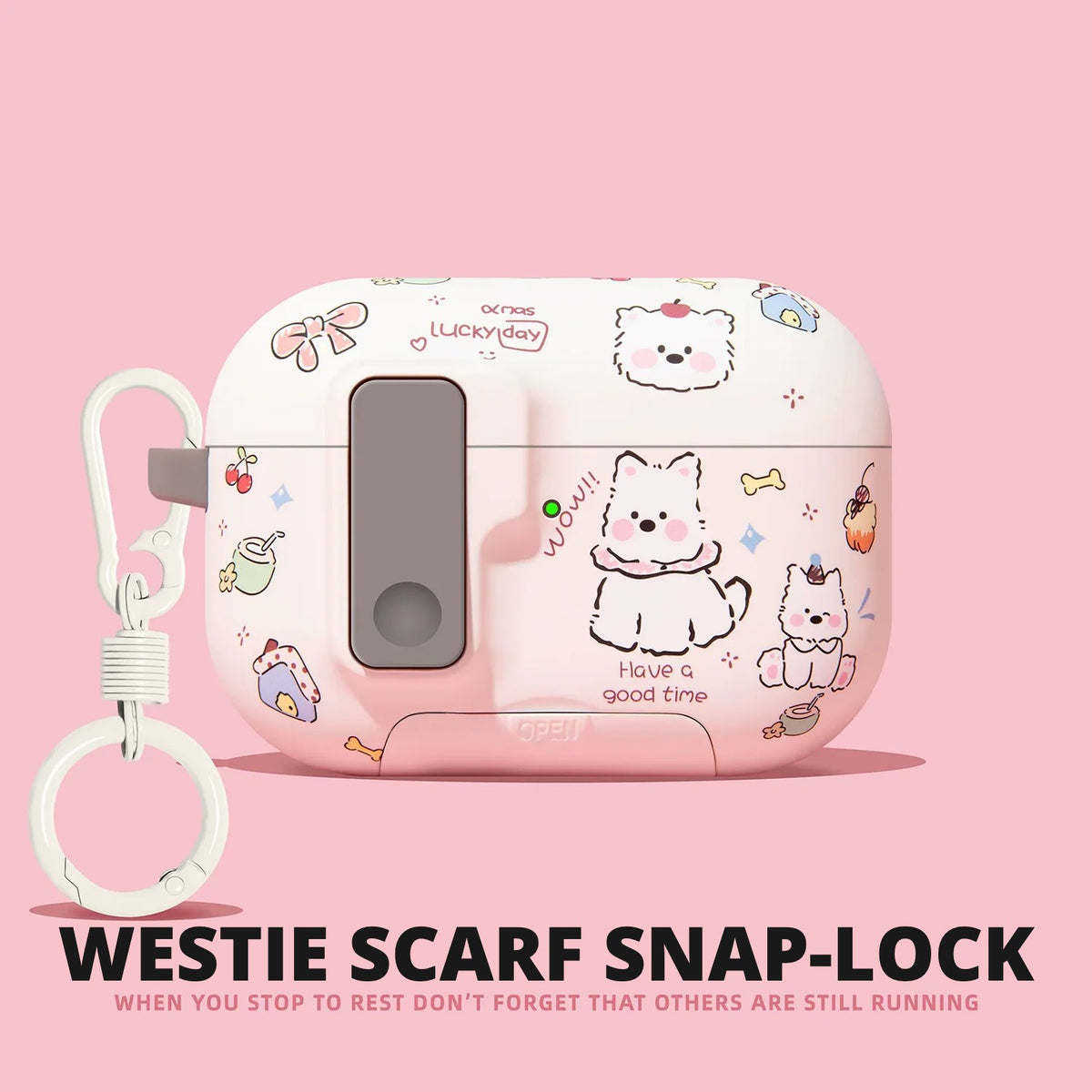 Westie Scarf Snap-Lock AirPods Case – detail view