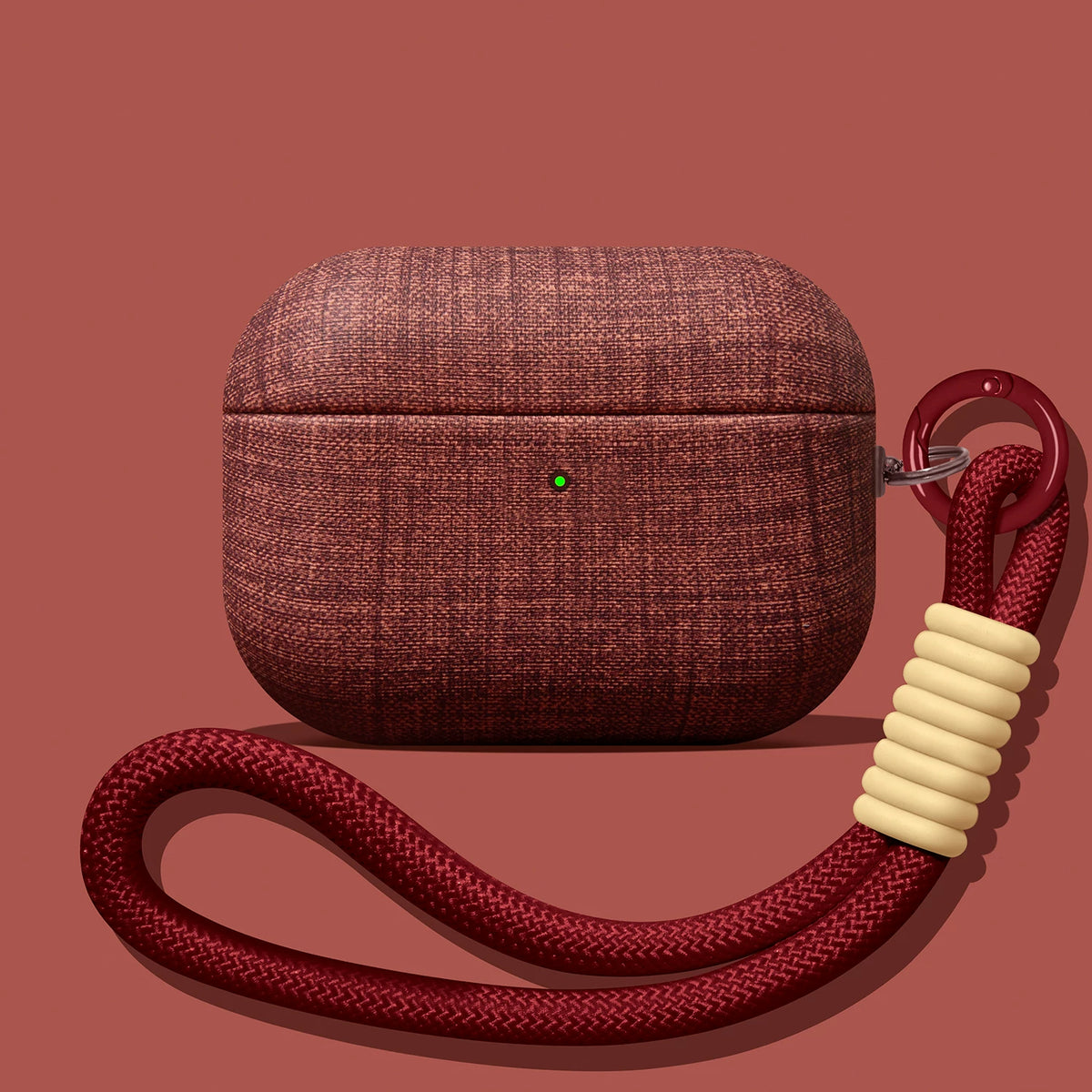 Linen AirPods Case – Burgundy – Lanyard