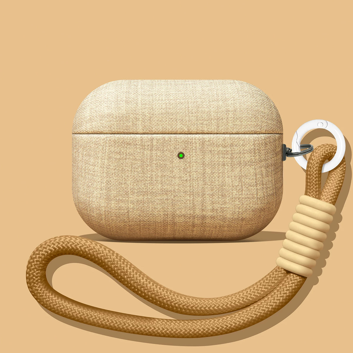 Linen AirPods Case – Light Khaki – Lanyard