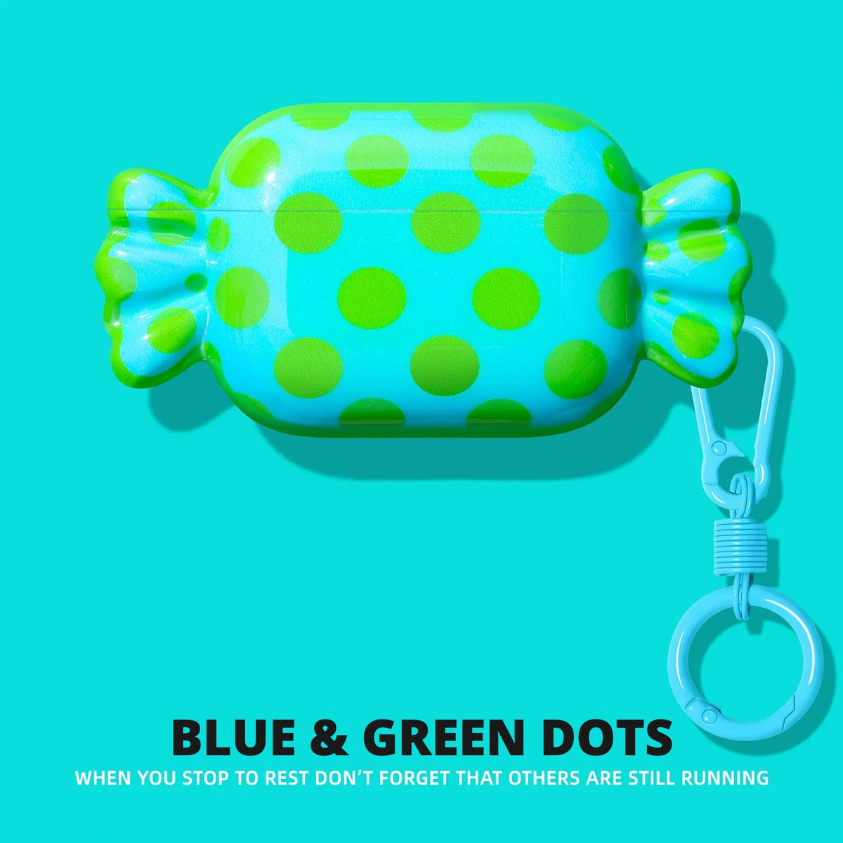 Candy Wrapper AirPods Case – Blue & Green Dots – Ring