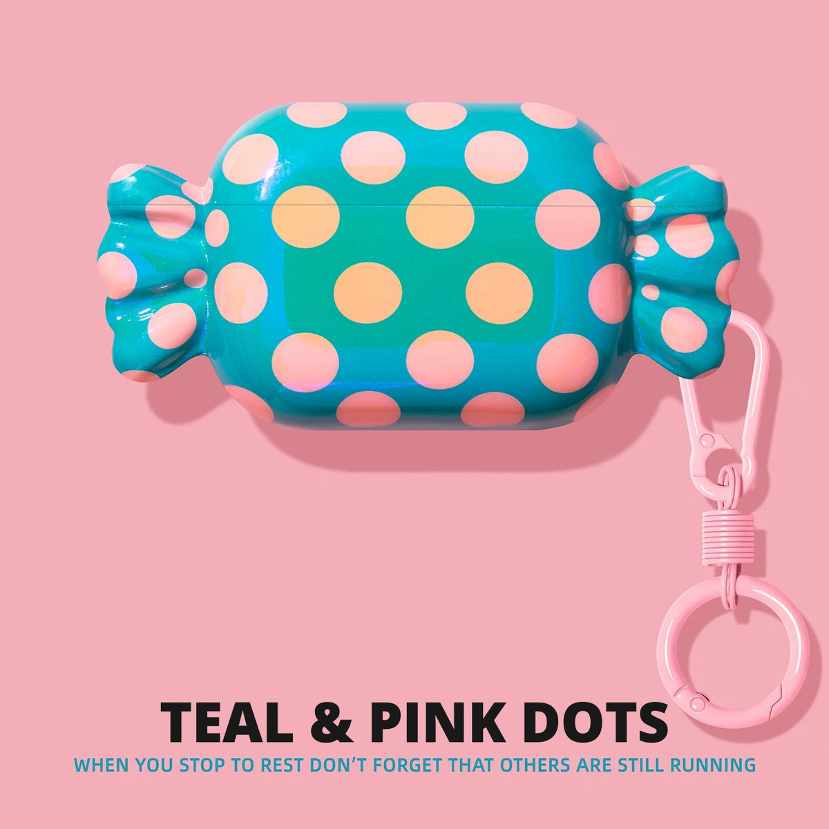 Candy Wrapper AirPods Case – Teal & Pink Dots – Ring