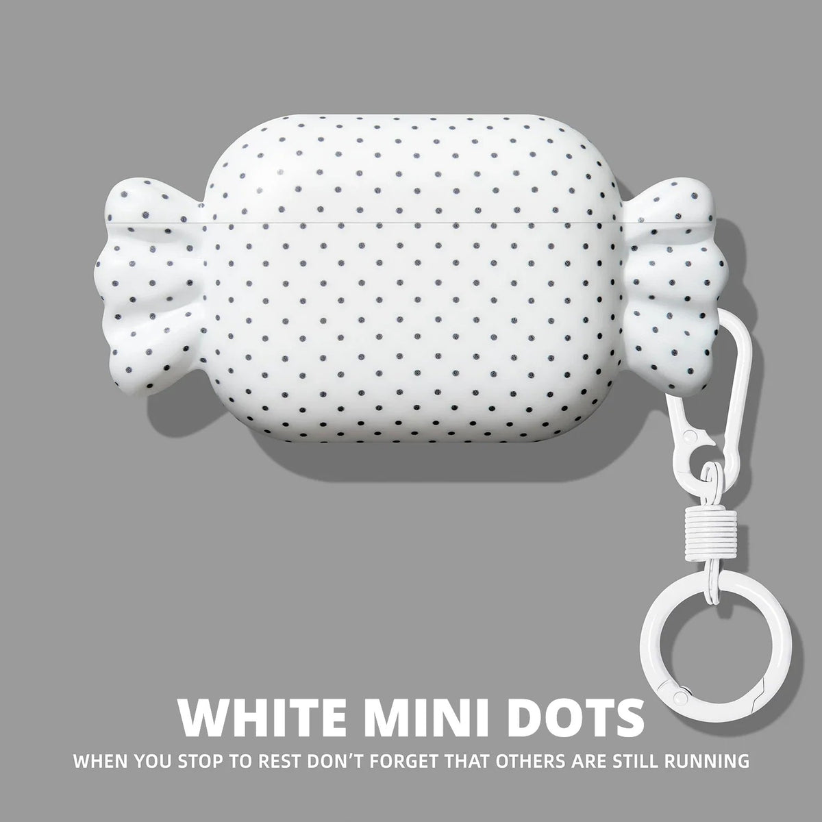 Candy Wrapper AirPods Case – White Mini Dots – Ring