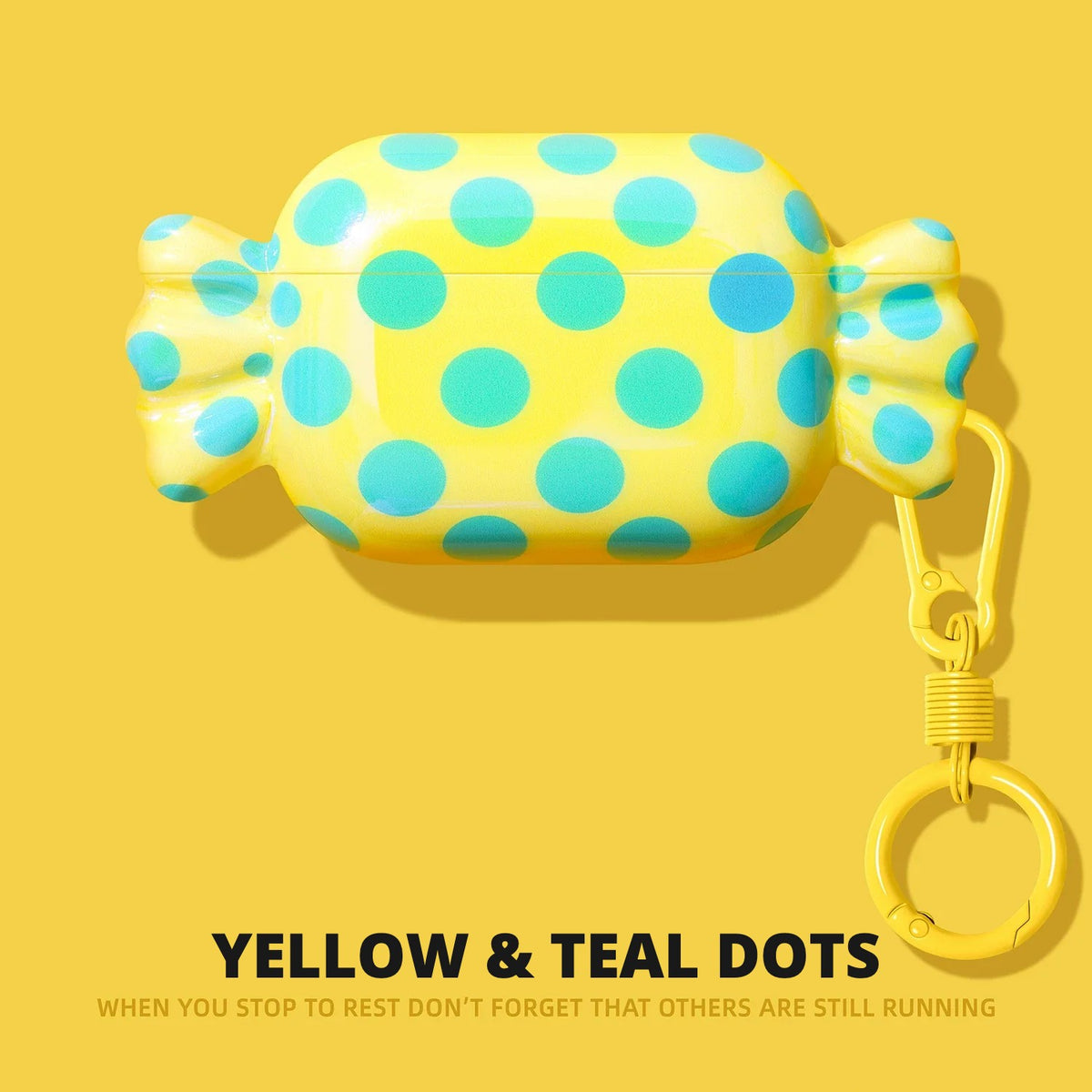Candy Wrapper AirPods Case – Yellow & Teal Dots – Ring