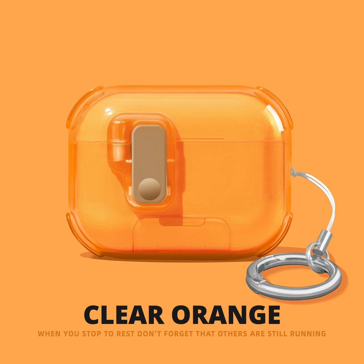 Clear Shockproof AirPods Case with Stand – Clear Orange
