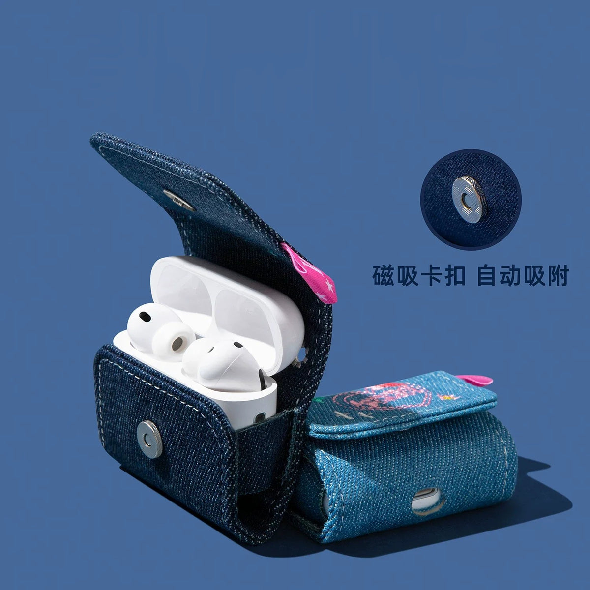 Denim Heart AirPods Case – detail view