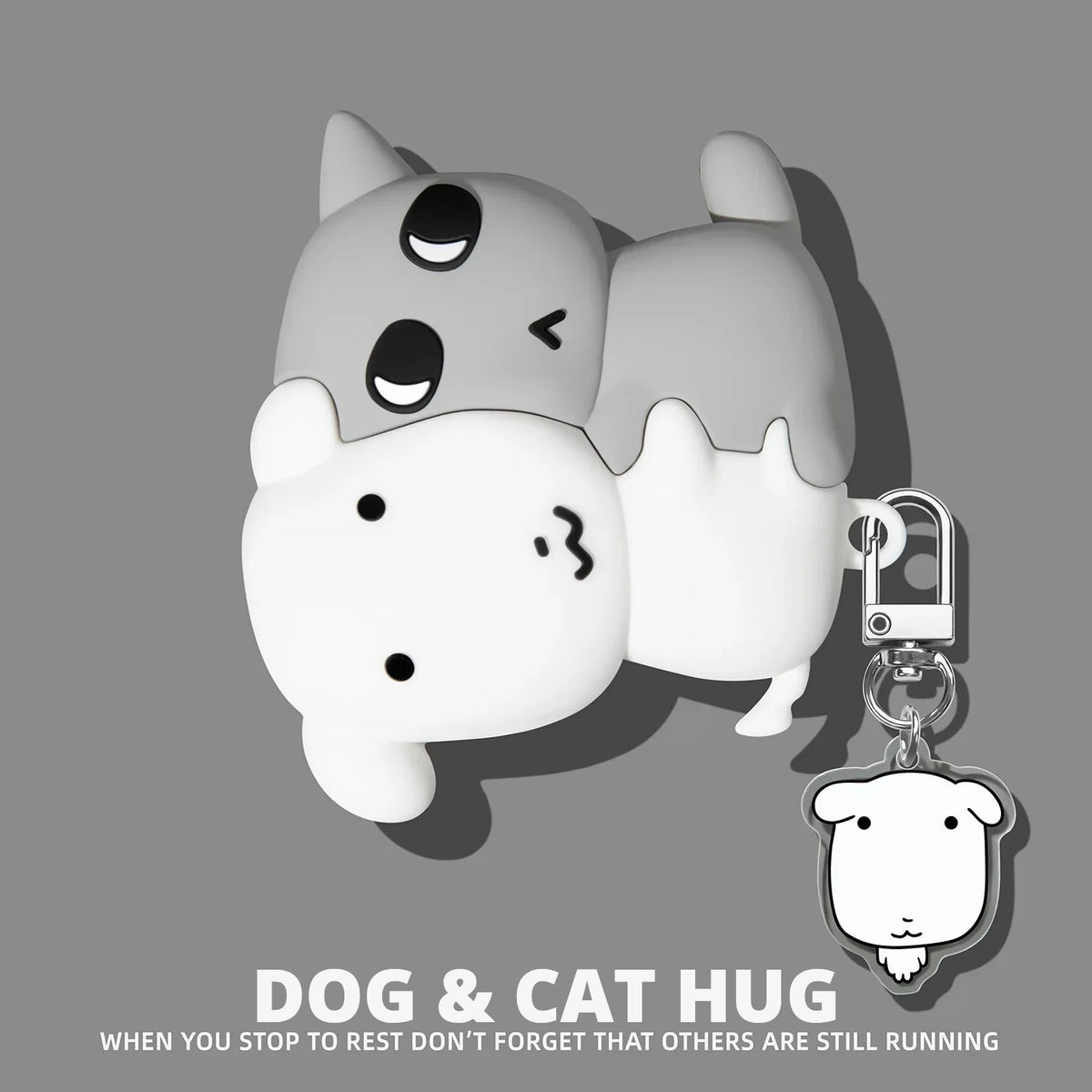 Dog & Cat Hug AirPods Case – Matching Charm