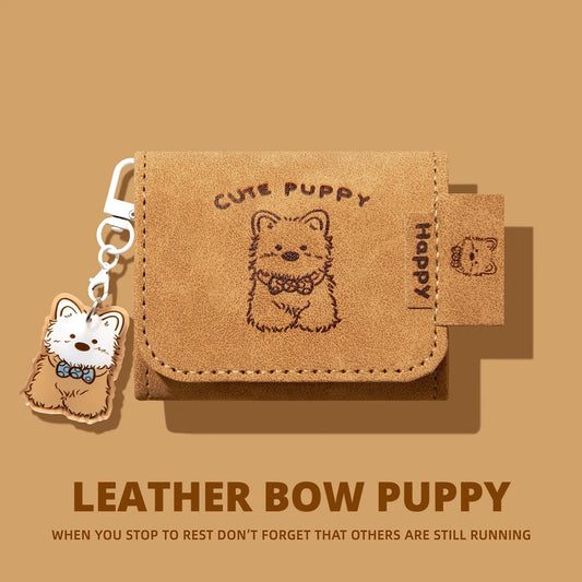 Leather Bow Puppy AirPods Case for AirPods Pro 3, Pro 2, Pro, 5, 4 & more