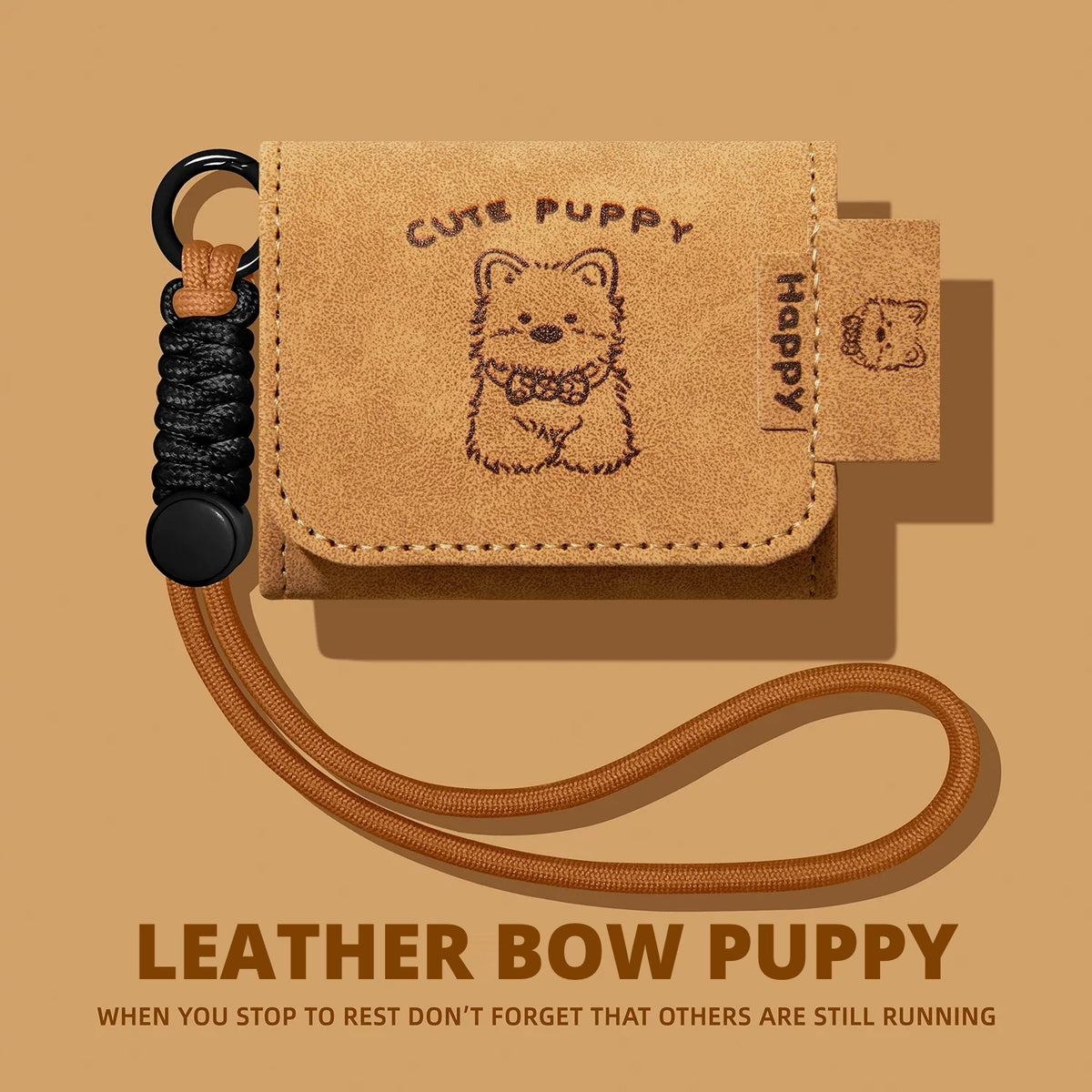 Leather Bow Puppy AirPods Case – detail view