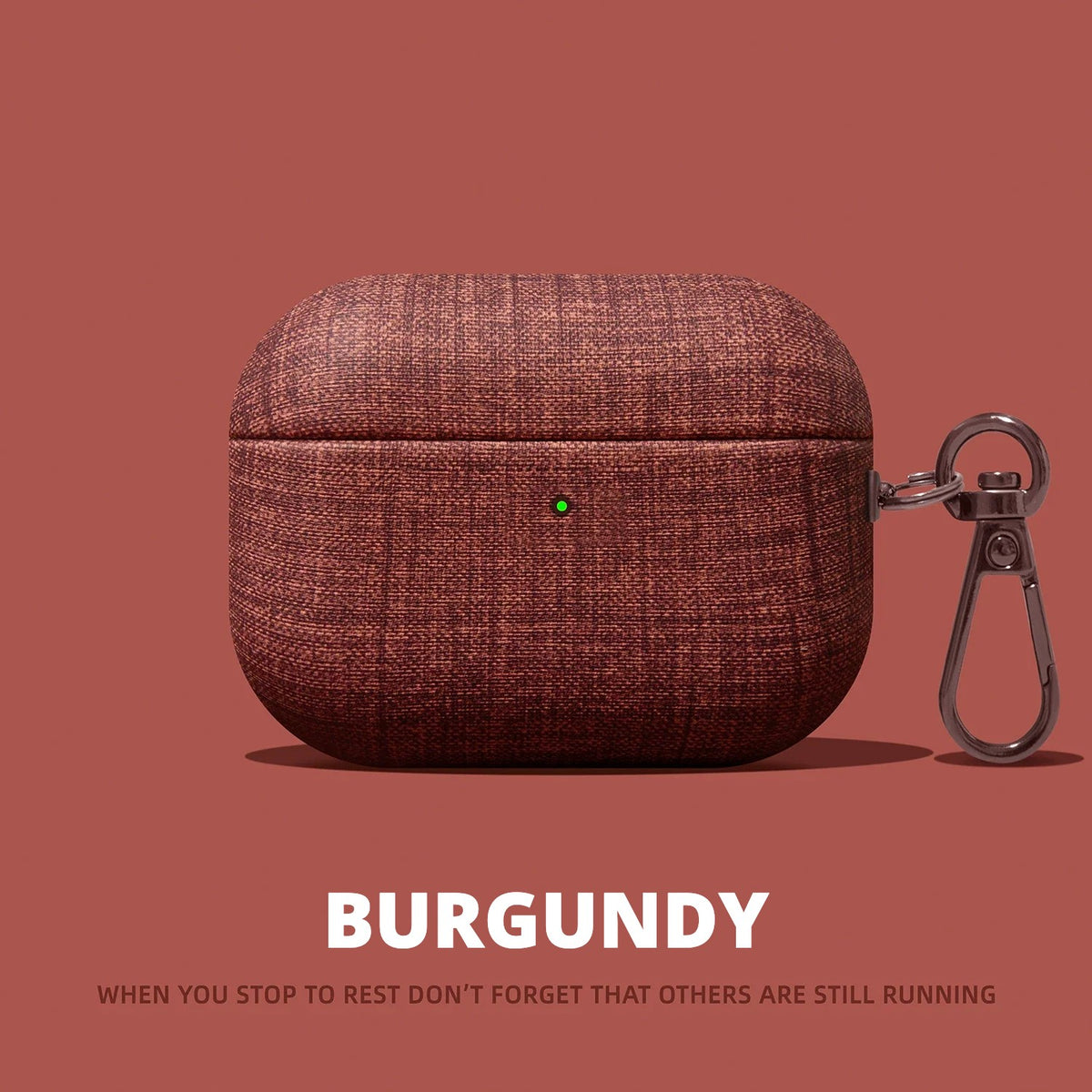 Linen AirPods Case – Burgundy – Metal Hook