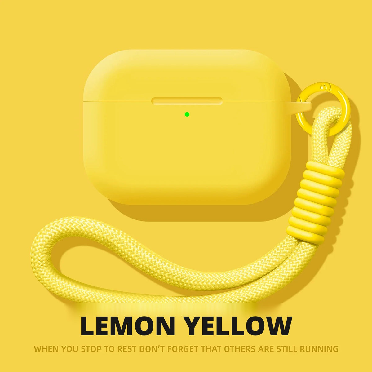 Liquid Silicone AirPods Case with Strap – Lemon Yellow