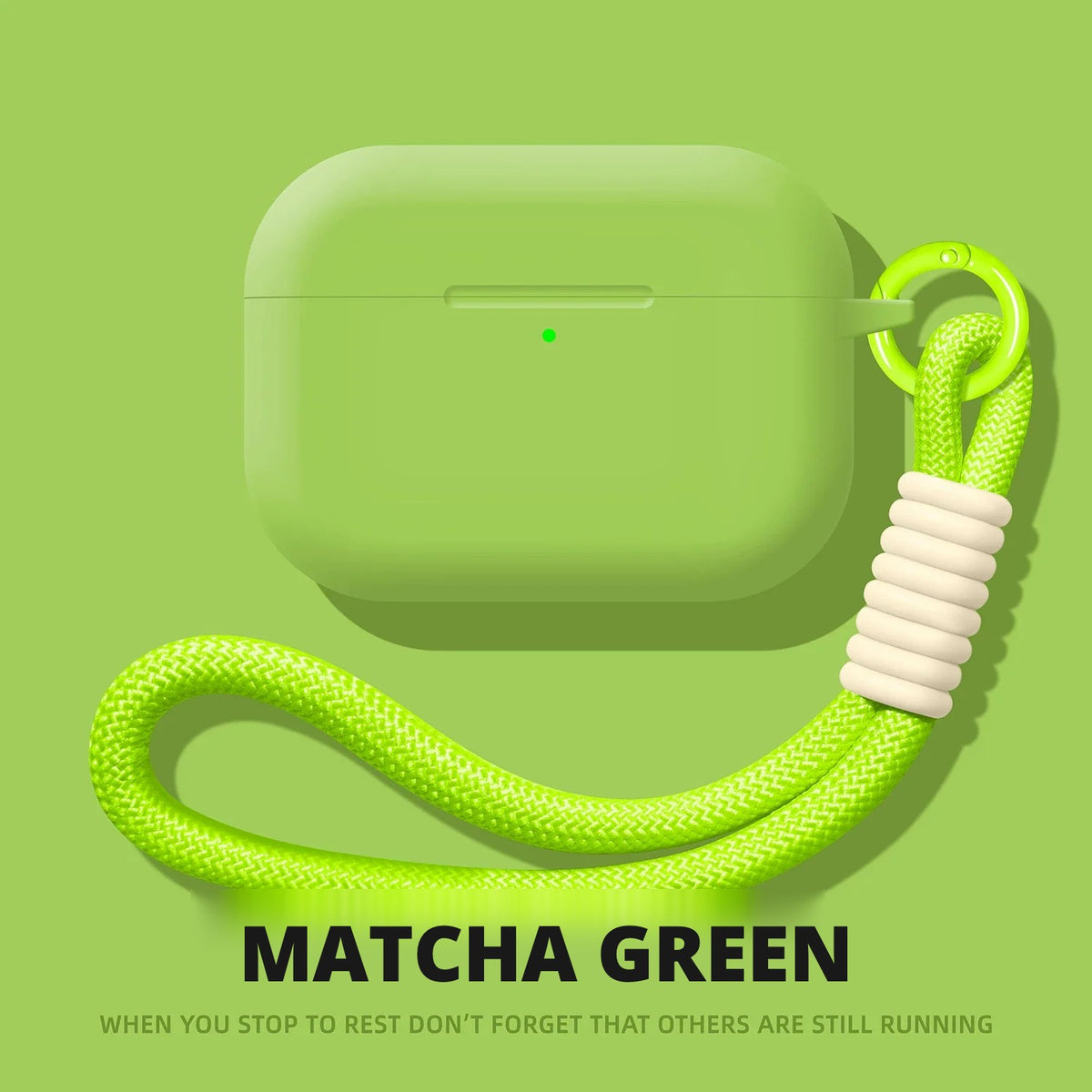 Liquid Silicone AirPods Case with Strap – Matcha Green