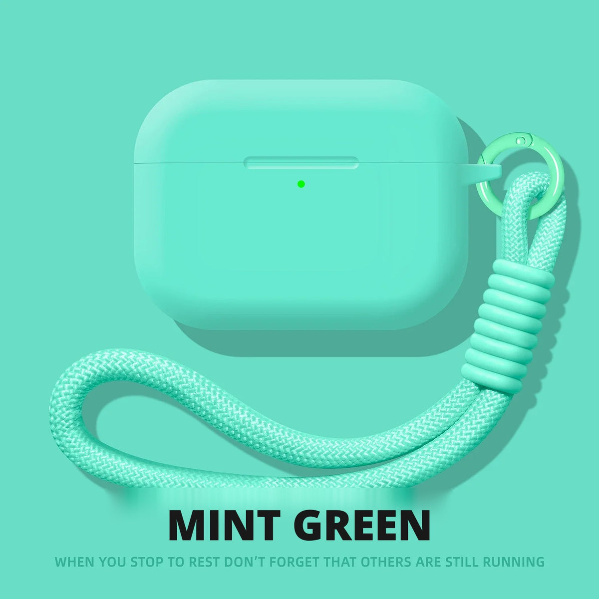 Liquid Silicone AirPods Case with Strap – Mint Green
