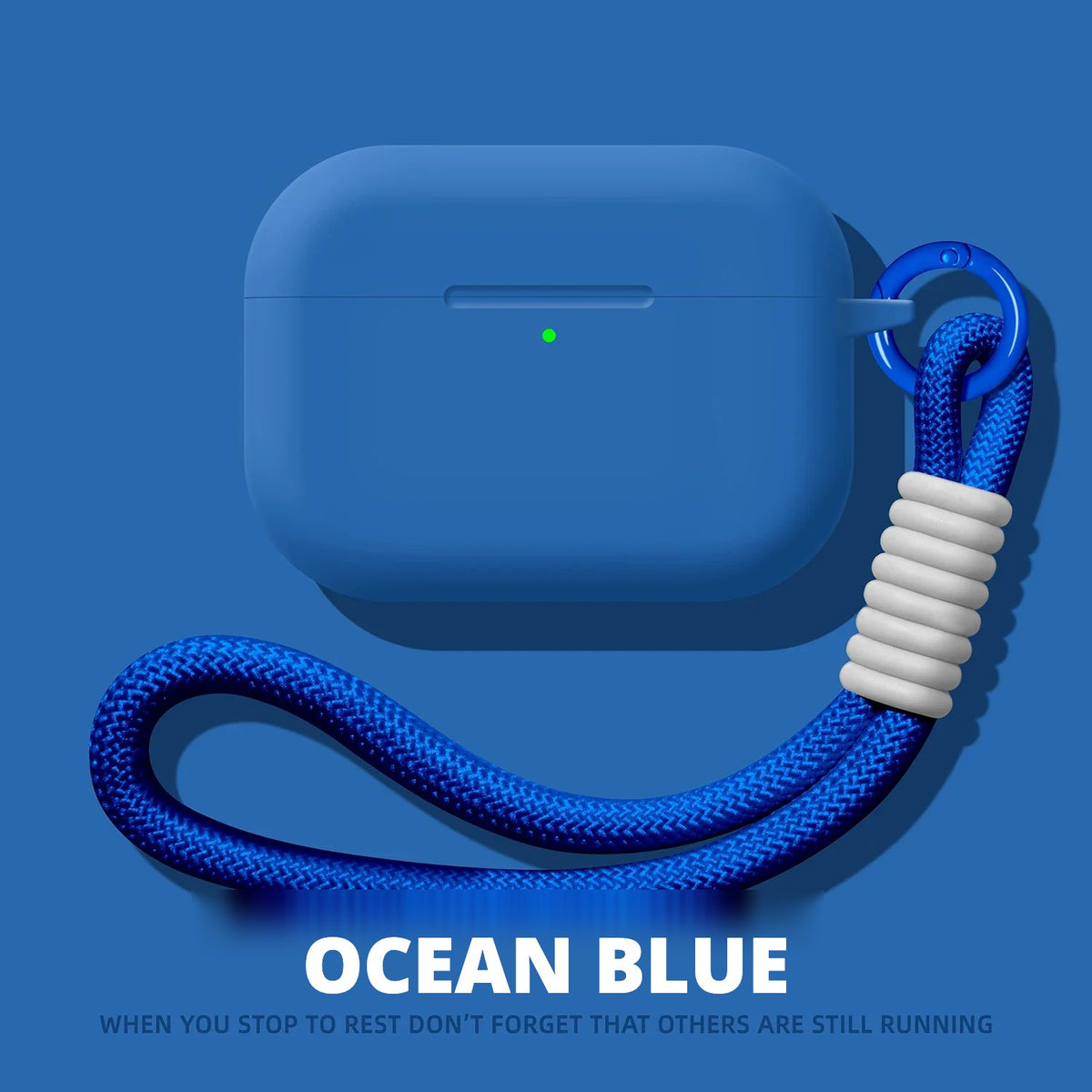 Liquid Silicone AirPods Case with Strap – Ocean Blue