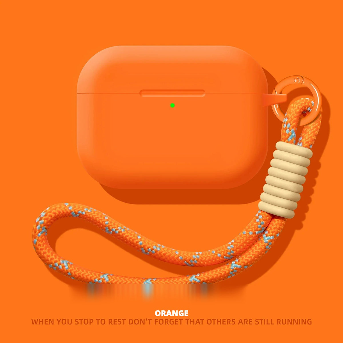 Liquid Silicone AirPods Case with Strap – Orange
