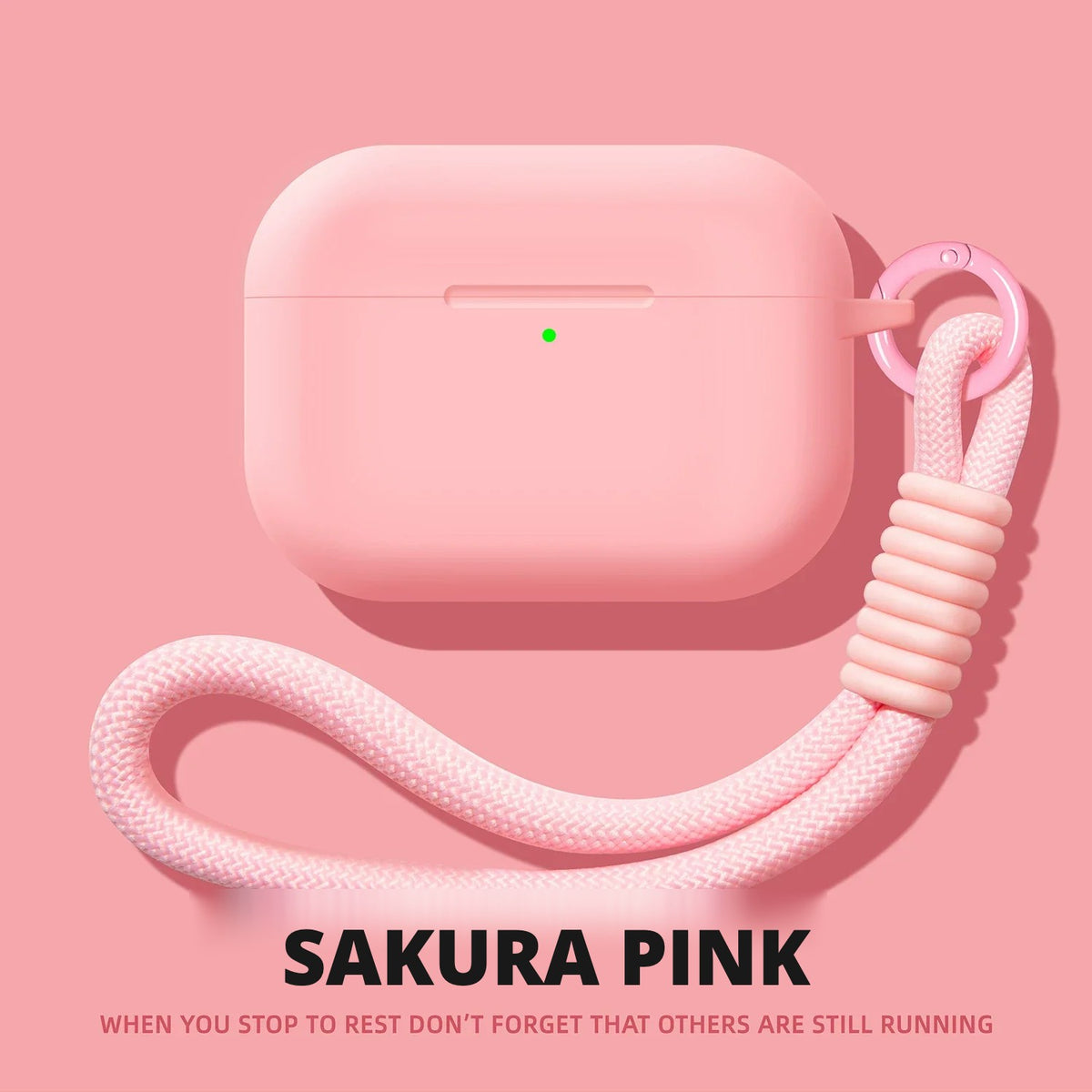 Liquid Silicone AirPods Case with Strap – Sakura Pink