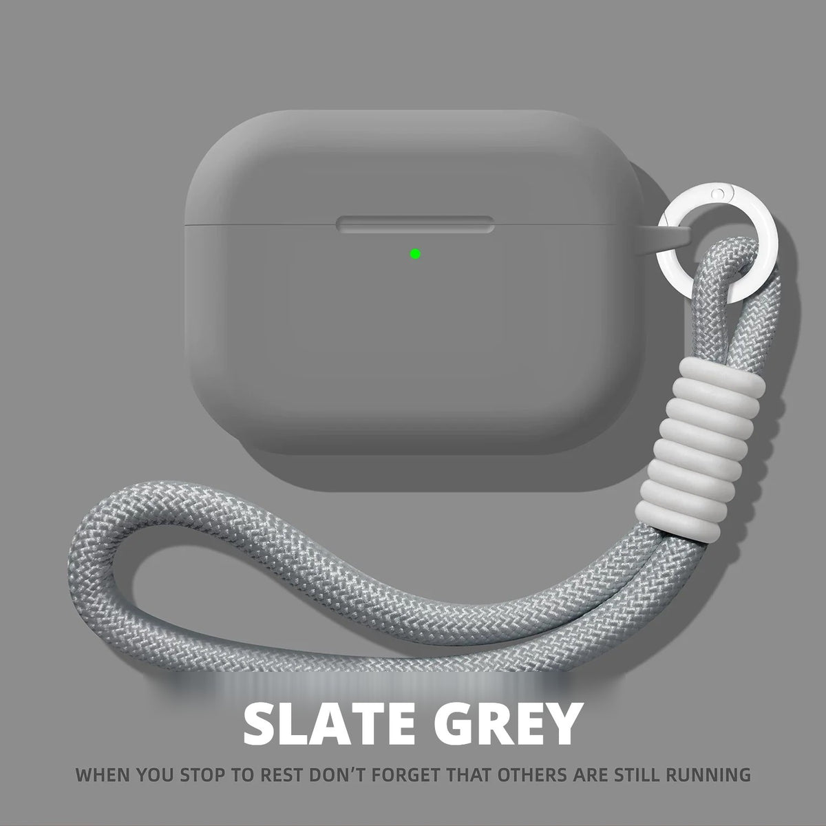 Liquid Silicone AirPods Case with Strap – Slate Grey