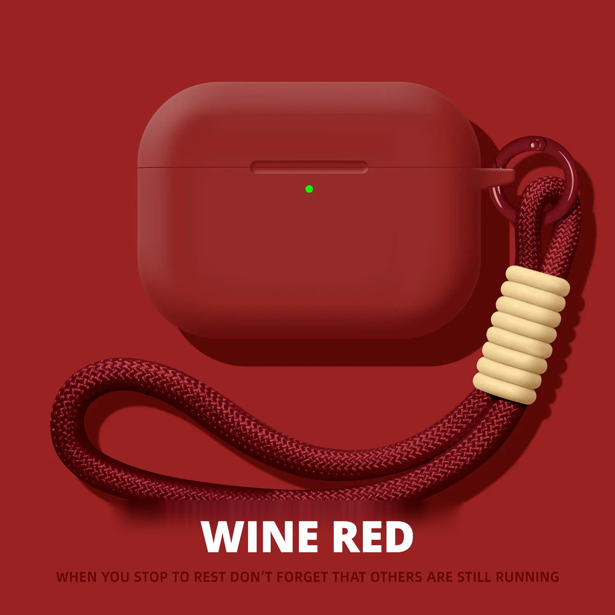 Liquid Silicone AirPods Case with Strap – Wine Red