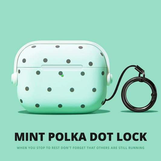 Mint Polka Dot Lock AirPods Case for AirPods Pro 3, Pro 2, Pro, 5 & 4