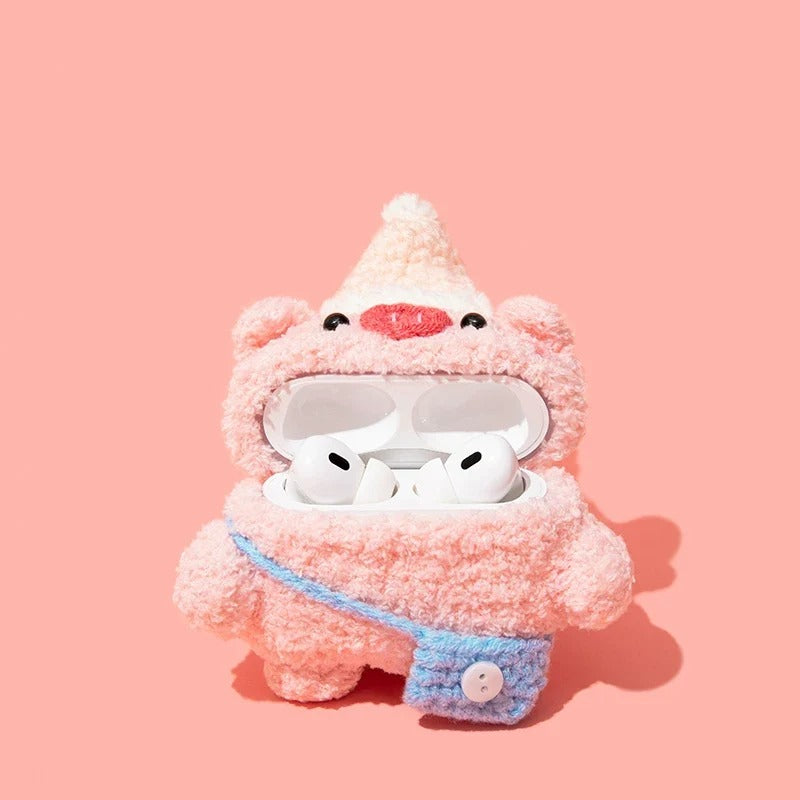 Pink Piggy Plush AirPods Case – detail view