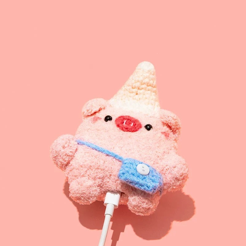 Pink Piggy Plush AirPods Case – detail view