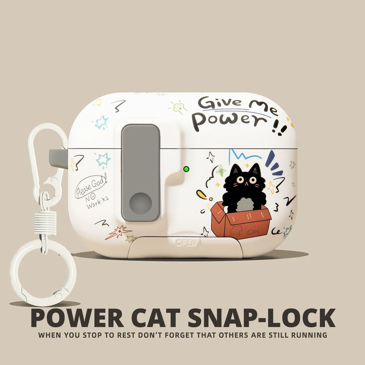 Power Cat Snap-Lock AirPods Case – detail view