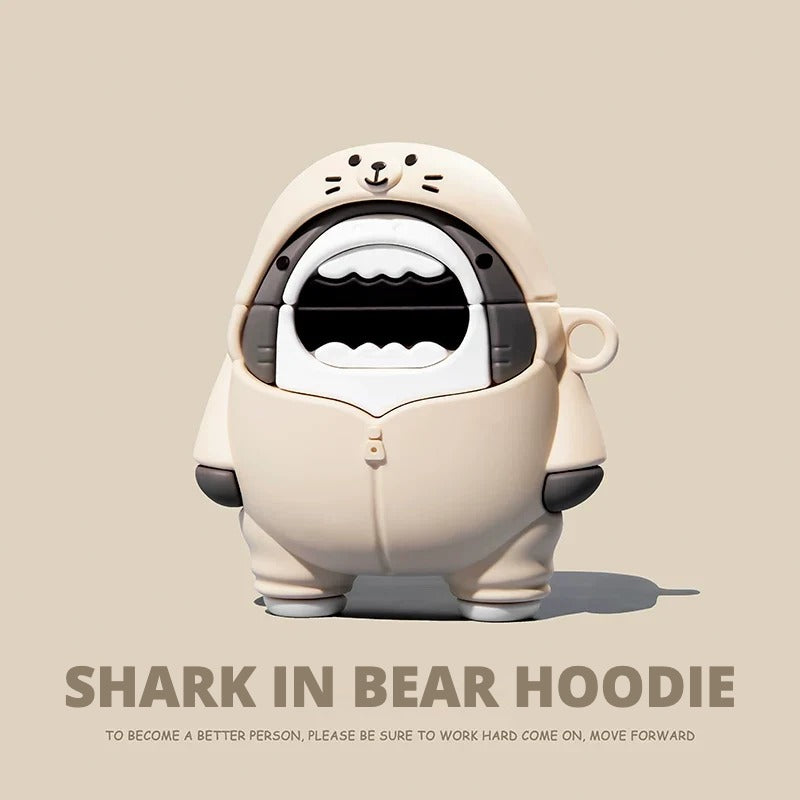 Shark in Bear Hoodie AirPods Case for AirPods Pro 3, Pro 2, Pro, 5, 4 & more