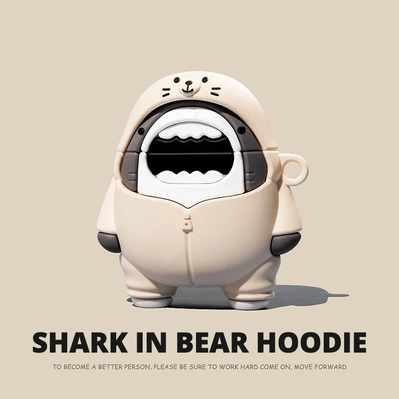 Shark in Bear Hoodie AirPods Case – detail view