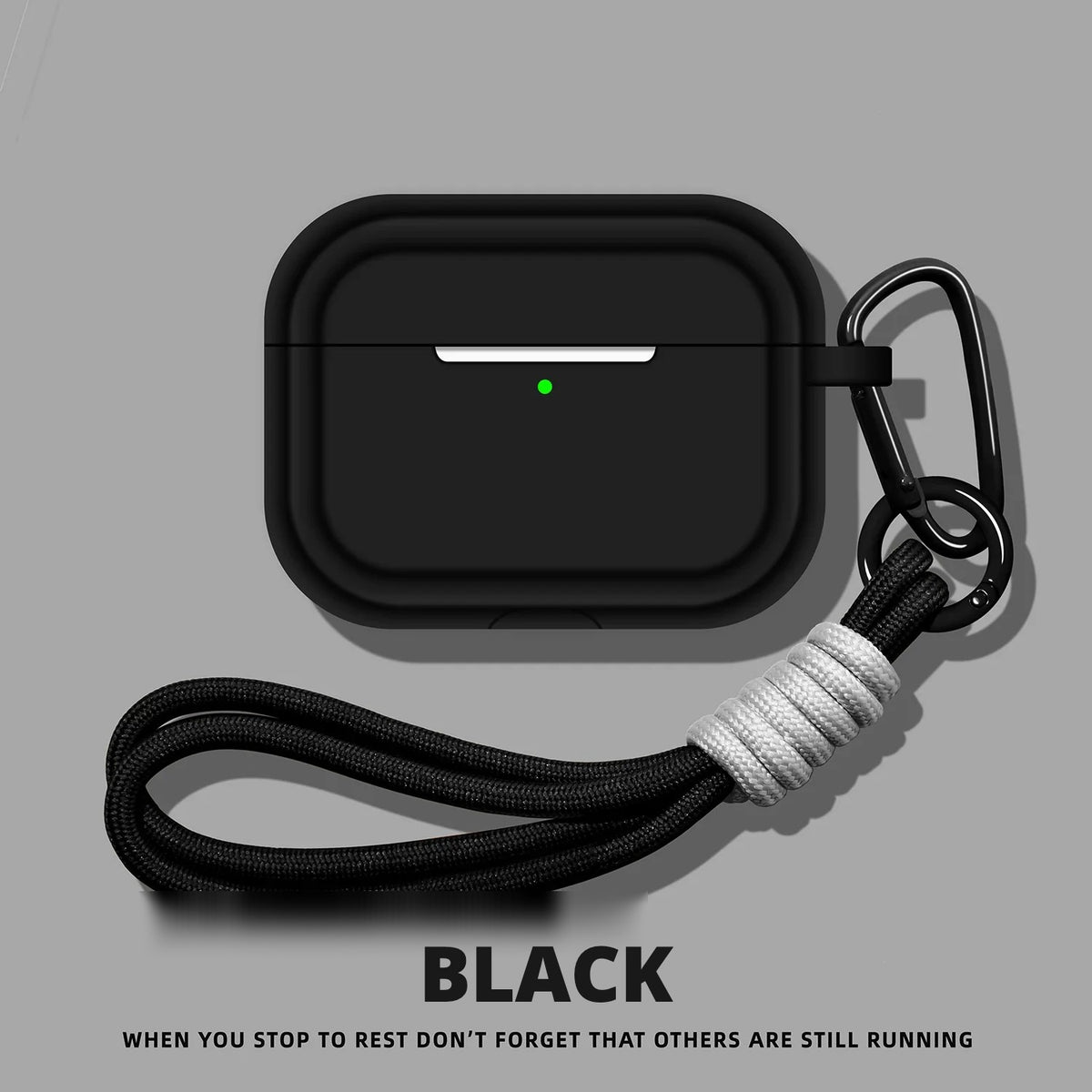 Soft Silicone AirPods Case – Black – Wrist Strap