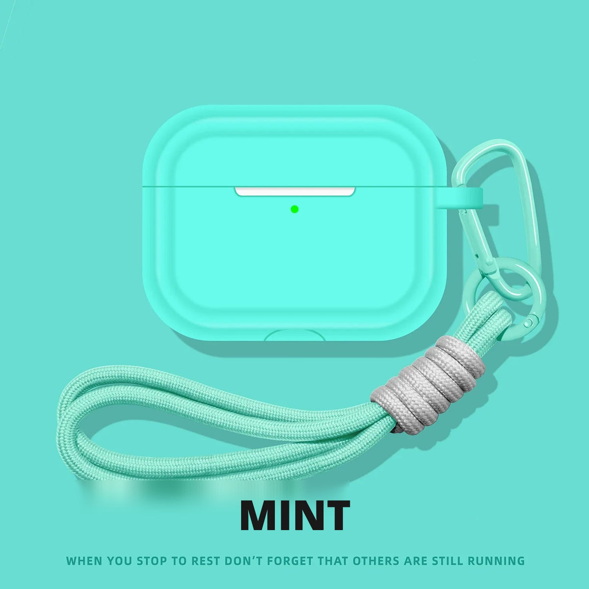 Soft Silicone AirPods Case – Mint – Wrist Strap