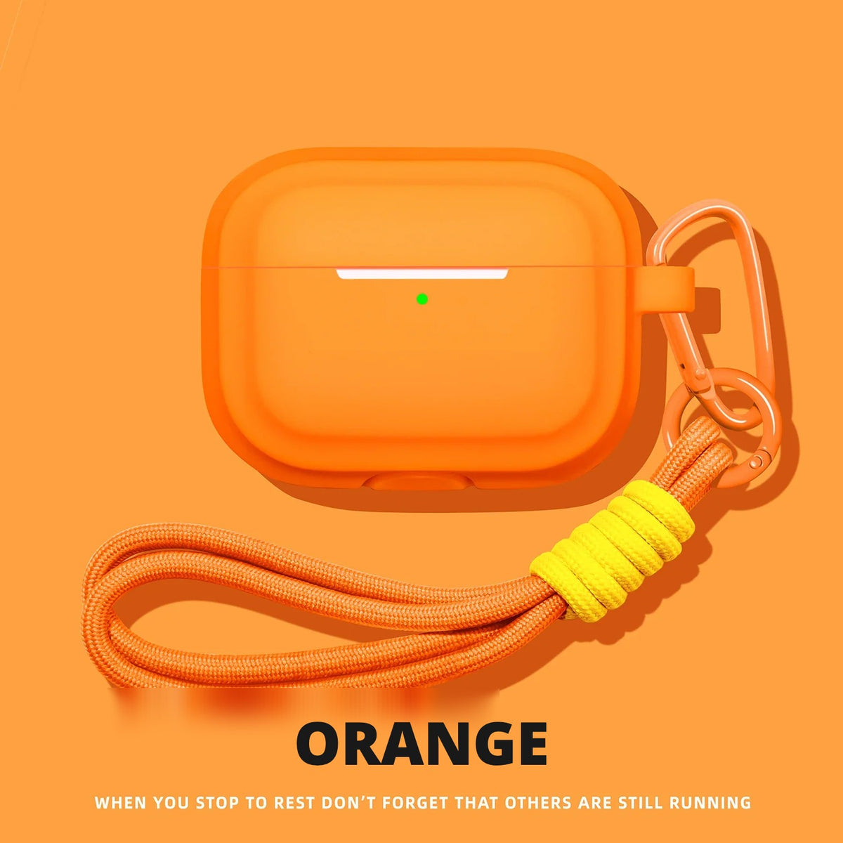 Soft Silicone AirPods Case – Orange – Wrist Strap