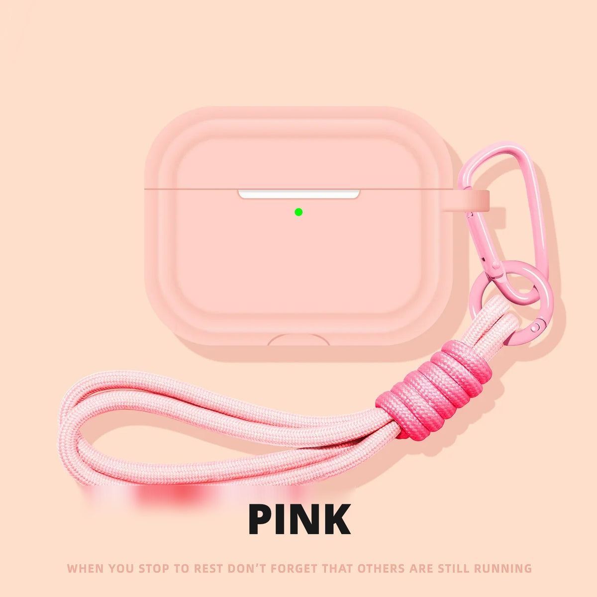 Soft Silicone AirPods Case – Pink – Wrist Strap