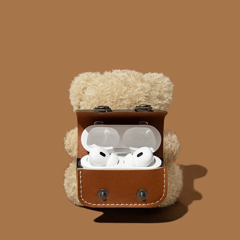 Teddy Bear Backpack Plush AirPods Case – detail view